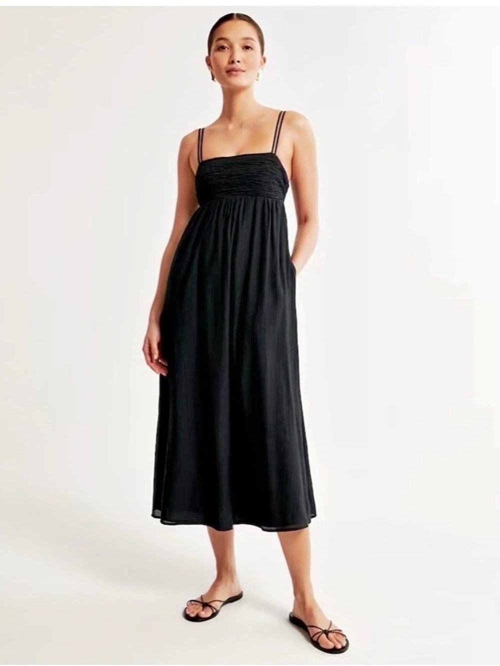 Abercrombie & Fitch A&F Sydney Smocked Convertible Midi Dress Black Small
